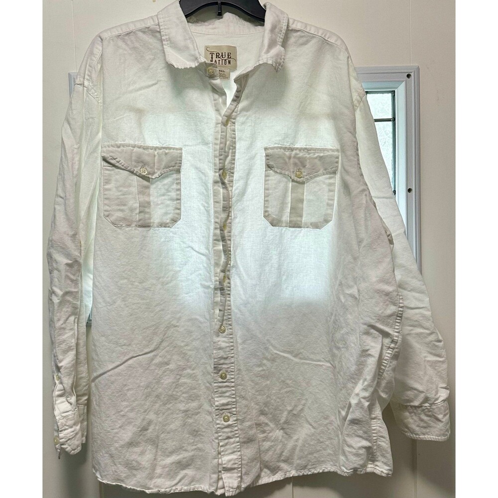 Men’s True Nation Button Down White Long Sleeve Pockets (540)